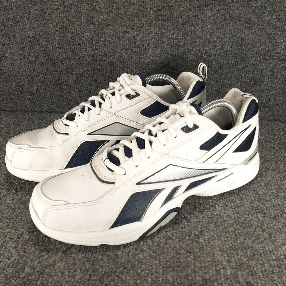 Reebok RB805 Royal Trainer Men's 10 White Navy Silver Cross Training Shoes